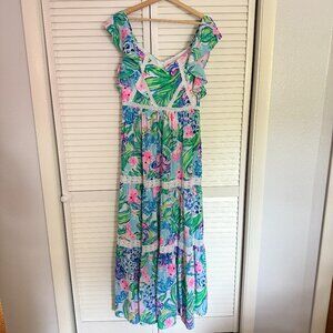Lilly Pulitzer Ivie Kitten Around Maxi Dress, Sz 6